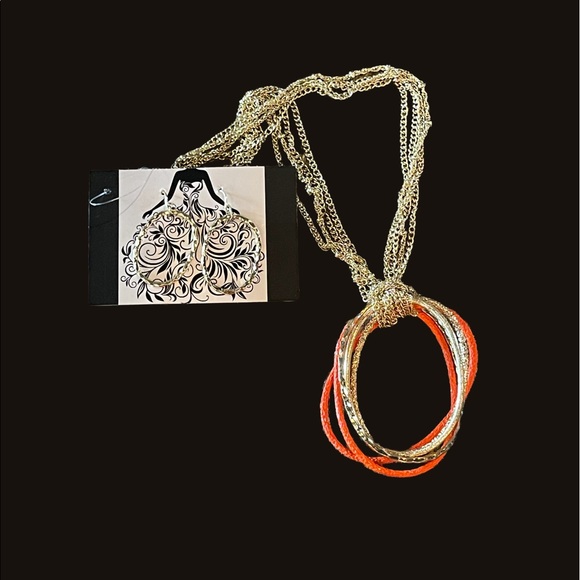 🎁 Art Deco Orange Oval Necklace - Picture 7 of 8